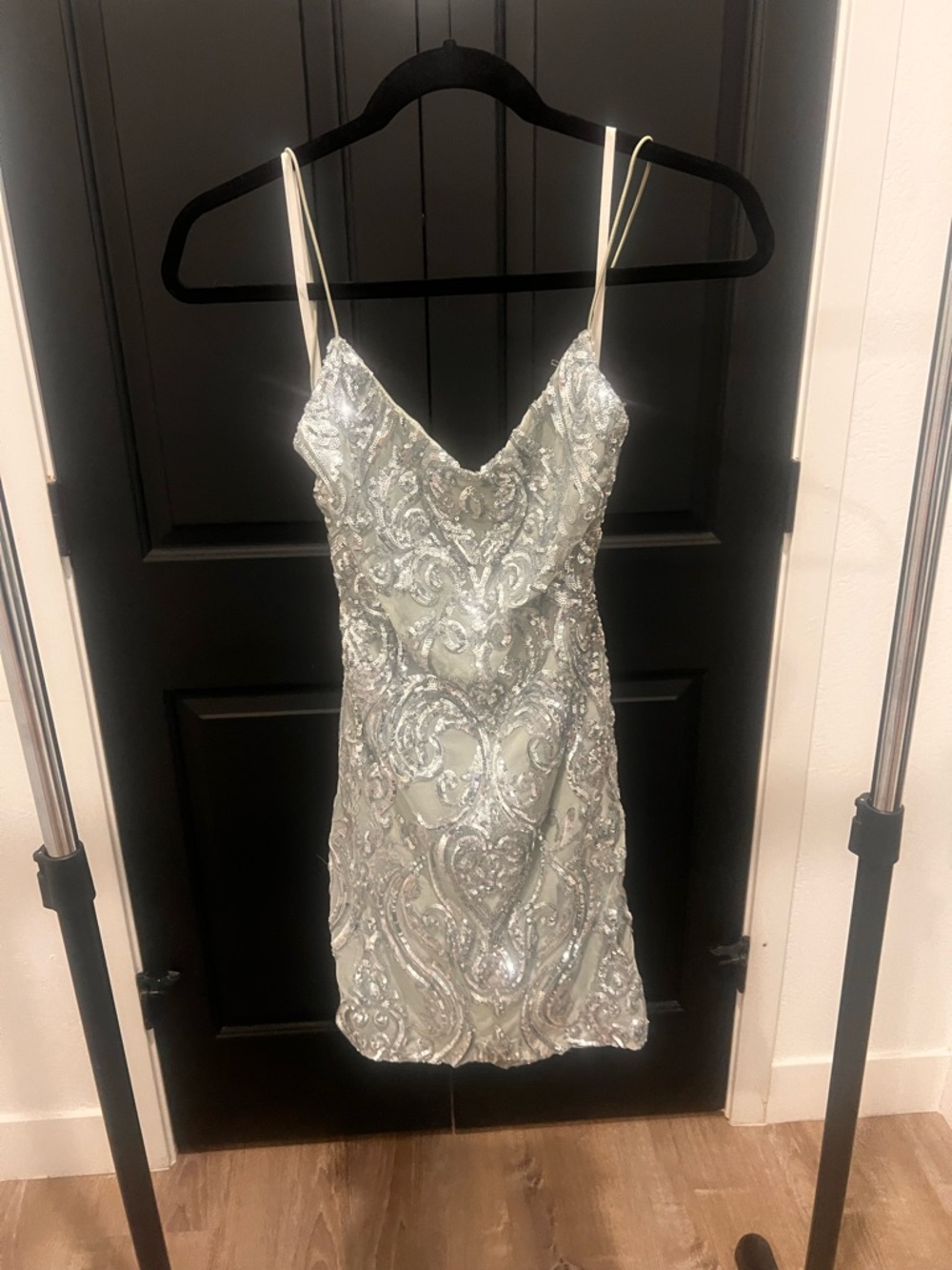 Windsor Silver Sequin Spaghetti Strap Mini Dress